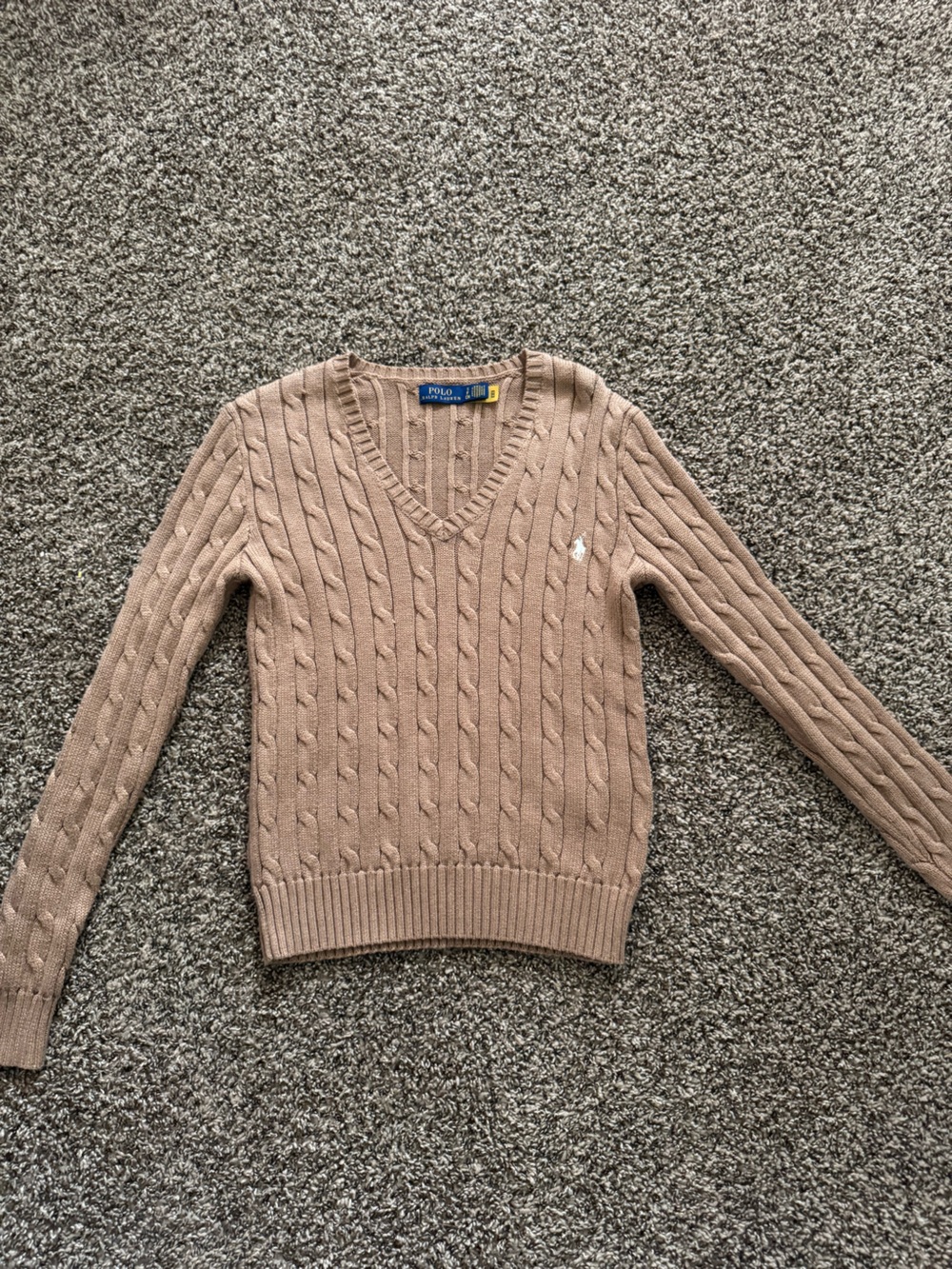 Polo Ralph Lauren Camel Cable-Knit V-Neck Sweater